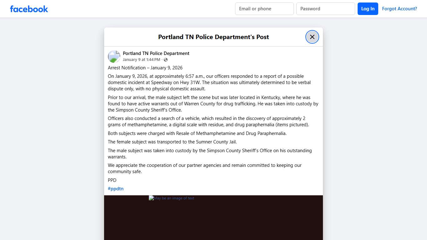Arrest Notification –... - Portland TN Police Department | Facebook